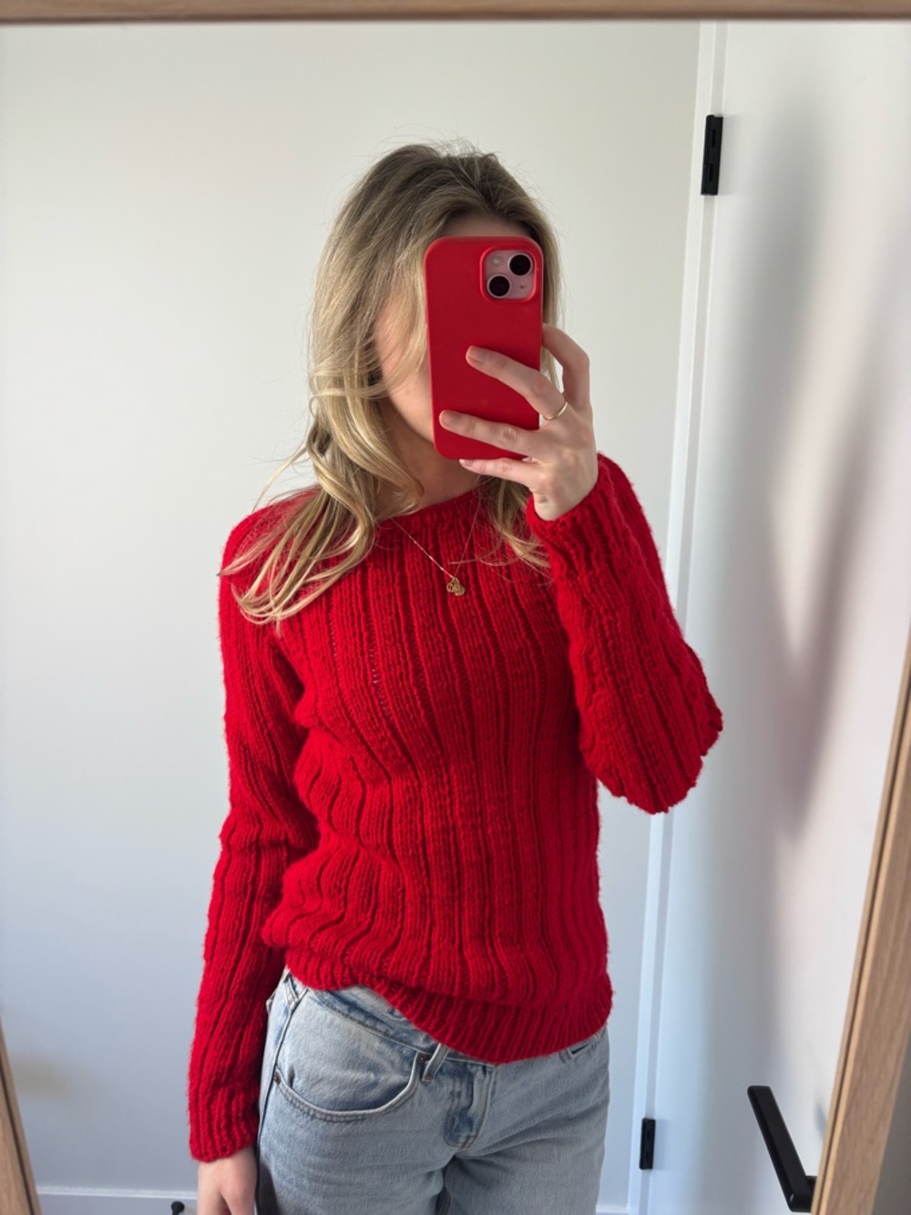 Red wool handknit sweater